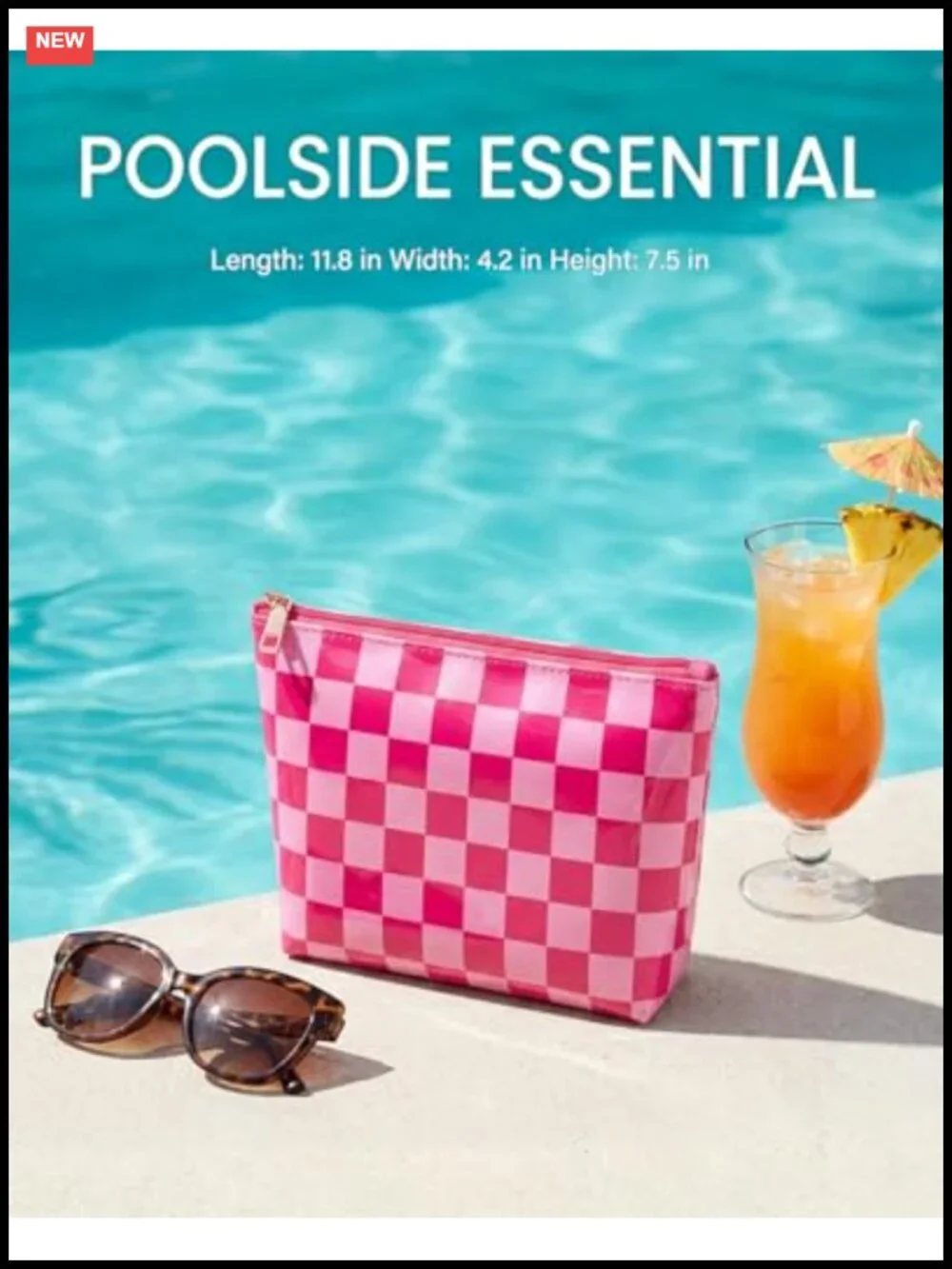 Waterproof PVC Checkered Makeup Bag Pouch, Clear Travel Toiletry Organizer,